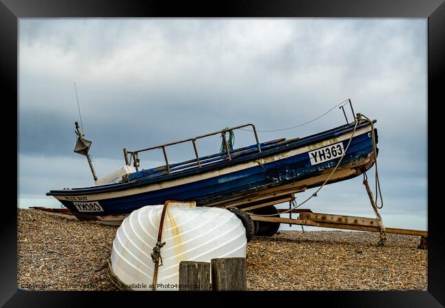 Wooden fishing boat, North Norfolk coast Framed Print by Chris Yaxley