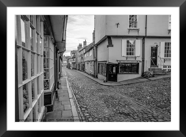 A view down Elm Hill, Norwich Framed Mounted Print by Chris Yaxley