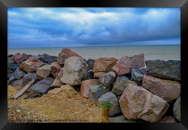 Stormy afternoon on Happisburgh beach, Norfolk Framed Print by Chris Yaxley