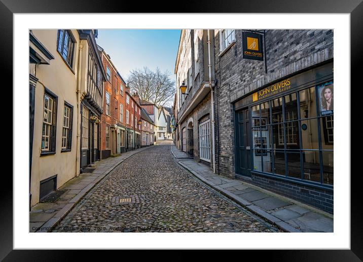 Elm Hill, a Tudor street in Norwich Norfolk Framed Mounted Print by Chris Yaxley