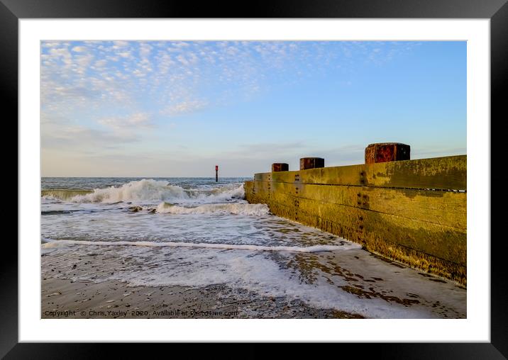 Wooden groyne on the Norfolk coast Framed Mounted Print by Chris Yaxley