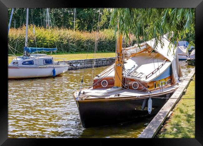 Traditional wooden sailing boat, Norfolk Broads Framed Print by Chris Yaxley