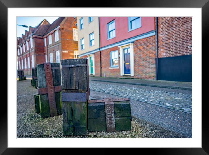 Wooden statues along Quayside, Norwich Framed Mounted Print by Chris Yaxley