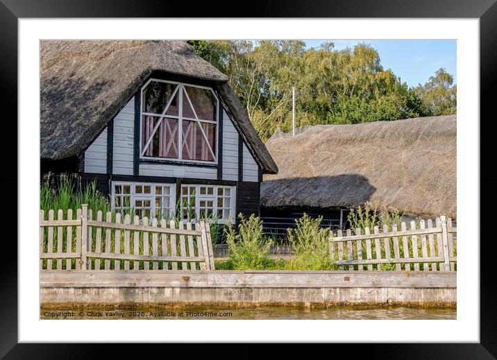 Traditional riverside cottage with thatched roof Framed Mounted Print by Chris Yaxley