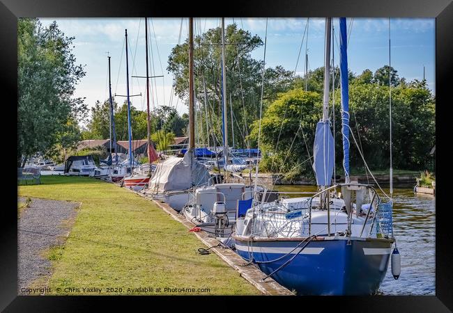 Sailing boats moored in Hickling, Norfolk Broads Framed Print by Chris Yaxley