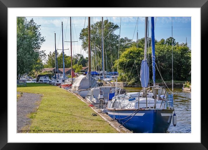 Sailing boats moored in Hickling, Norfolk Broads Framed Mounted Print by Chris Yaxley