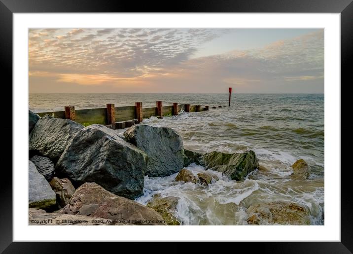High water at Cart Gap beach on the Norfolk coast Framed Mounted Print by Chris Yaxley