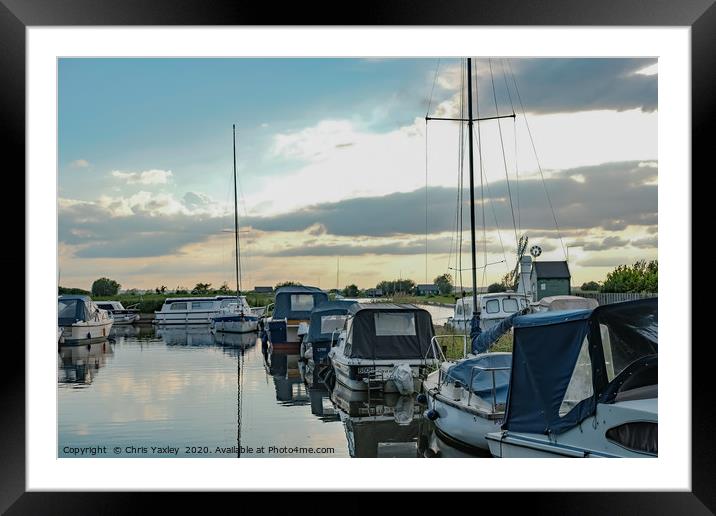 Boats moored up in Thurne Dyke Framed Mounted Print by Chris Yaxley