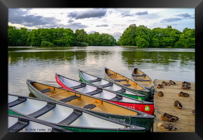 Moored canoes and kayaks Framed Print by Chris Yaxley