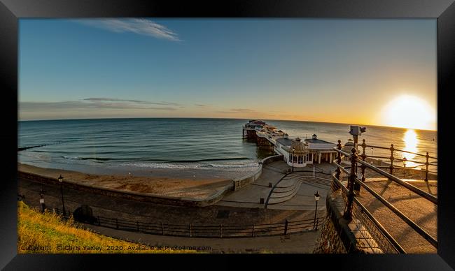 Fish eye view of Cromer pier at sunrise from above Framed Print by Chris Yaxley