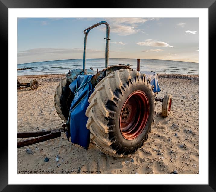 Closeup view of a tractor used for crab fishing on Framed Mounted Print by Chris Yaxley