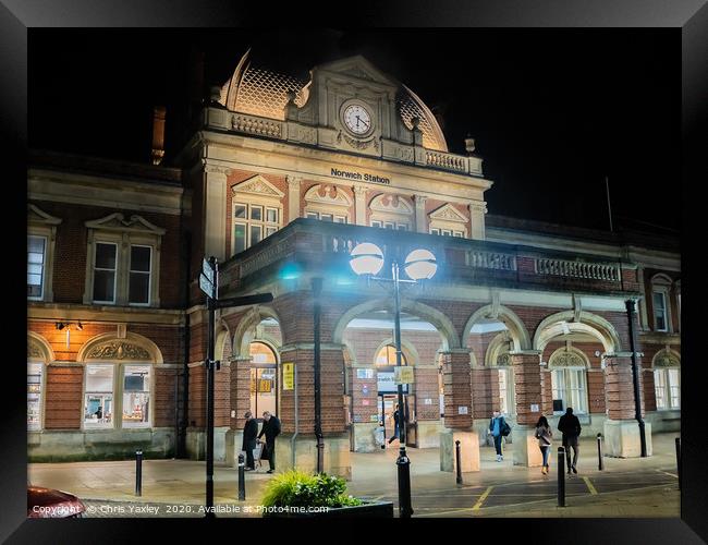 Norwich train station at night Framed Print by Chris Yaxley