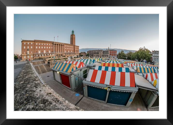 A view over Norwich outdoor market Framed Mounted Print by Chris Yaxley