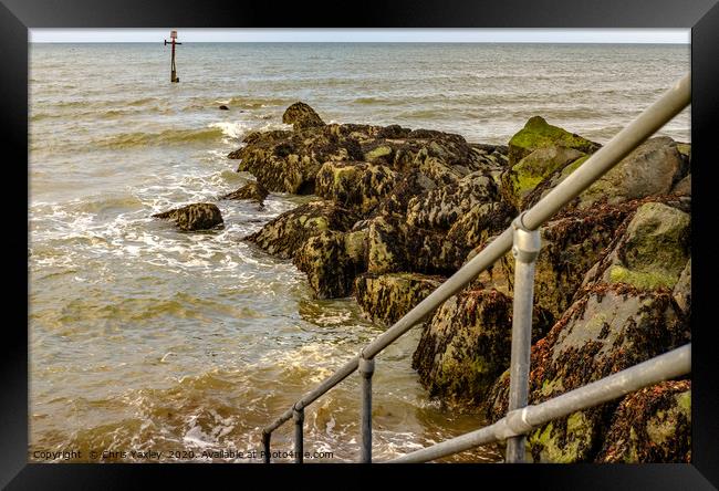 The steps down to Sheringham beach at high water Framed Print by Chris Yaxley