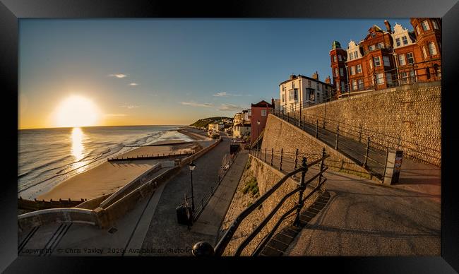 Sunrise over the sea in the coastal town of Cromer Framed Print by Chris Yaxley