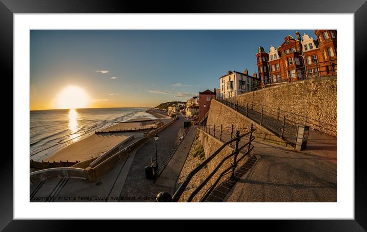 Sunrise over the sea in the coastal town of Cromer Framed Mounted Print by Chris Yaxley