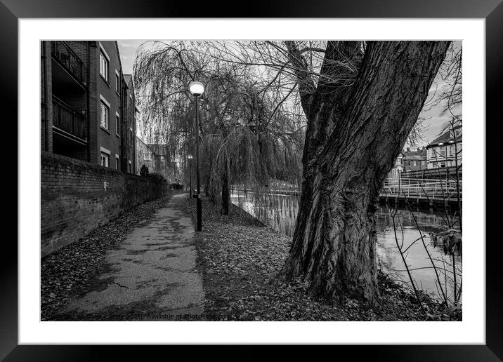 Riverside Walk, Norwich bw Framed Mounted Print by Chris Yaxley