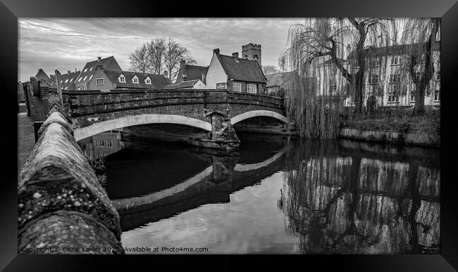 The oldest bridge in Norwich bw Framed Print by Chris Yaxley