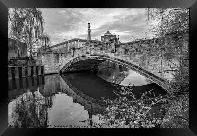 White Friar's Bridge, Norwich bw Framed Print by Chris Yaxley