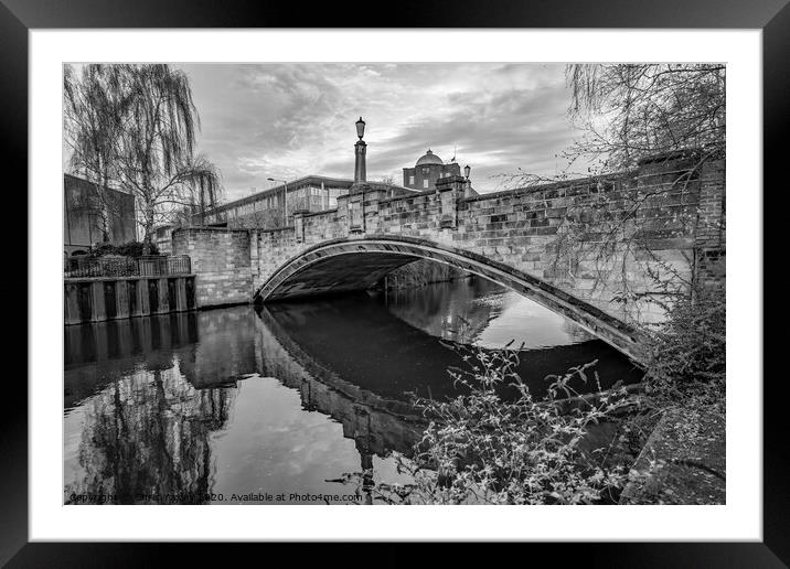 White Friar's Bridge, Norwich bw Framed Mounted Print by Chris Yaxley