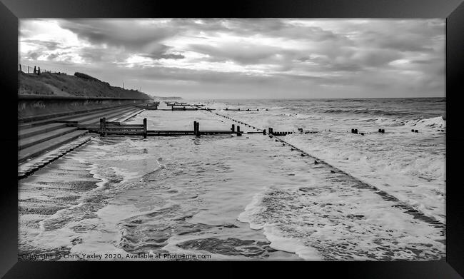Stormy seas on the Norfolk coast bw Framed Print by Chris Yaxley
