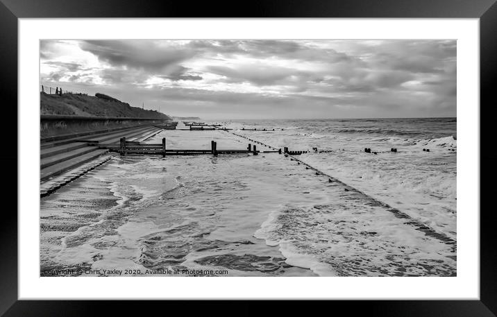 Stormy seas on the Norfolk coast bw Framed Mounted Print by Chris Yaxley