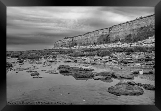 Hunstanton beach rock pool bw Framed Print by Chris Yaxley