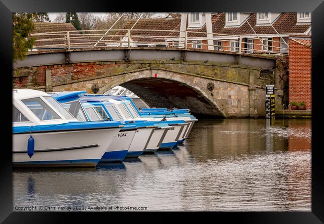 Boats on the Bure, Wroxham Bridge, Norfolk Broads Framed Print by Chris Yaxley