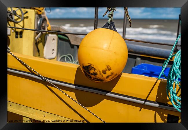 Buoy on boat, Cromer beach Framed Print by Chris Yaxley