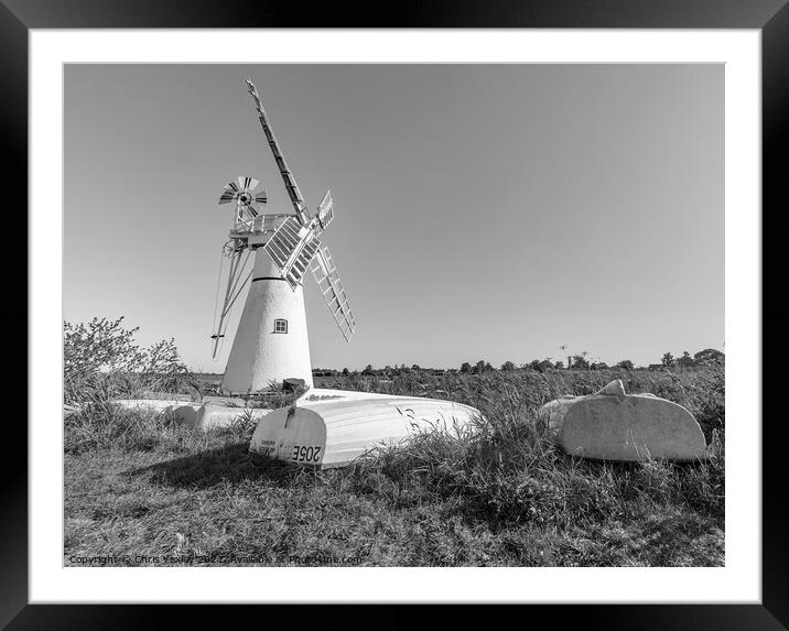 Thurne Mill and boats Framed Mounted Print by Chris Yaxley