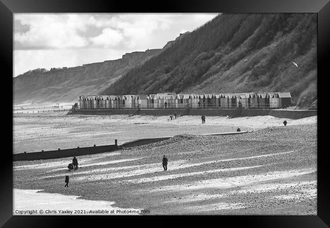 Cromer beach and beach huts on the North Norfolk coast Framed Print by Chris Yaxley
