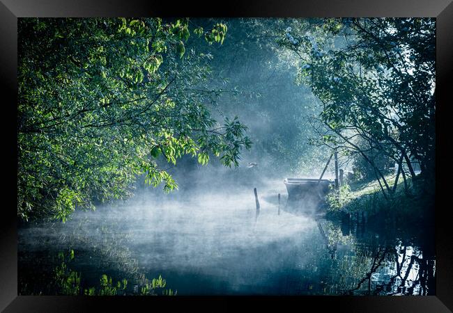 Mist on the river in the marshes in Bourges Framed Print by Laurent Renault