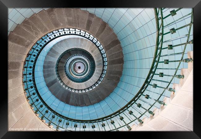 Stairs spiral inside the lighthouse Framed Print by Laurent Renault