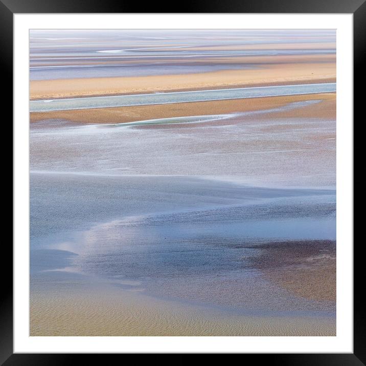 flowing sea water on sand at low tide near Mont Saint-Michel Framed Mounted Print by Laurent Renault