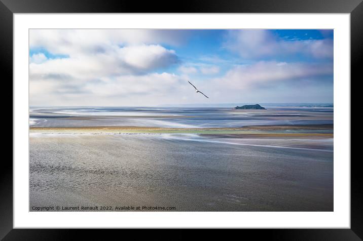 Scenic view on small Tombelaine island from Le Mont Saint-Michel Framed Mounted Print by Laurent Renault