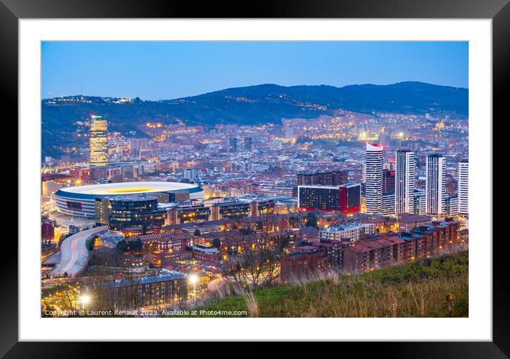 Nightfall in the great Bilbao city in Spain Framed Mounted Print by Laurent Renault