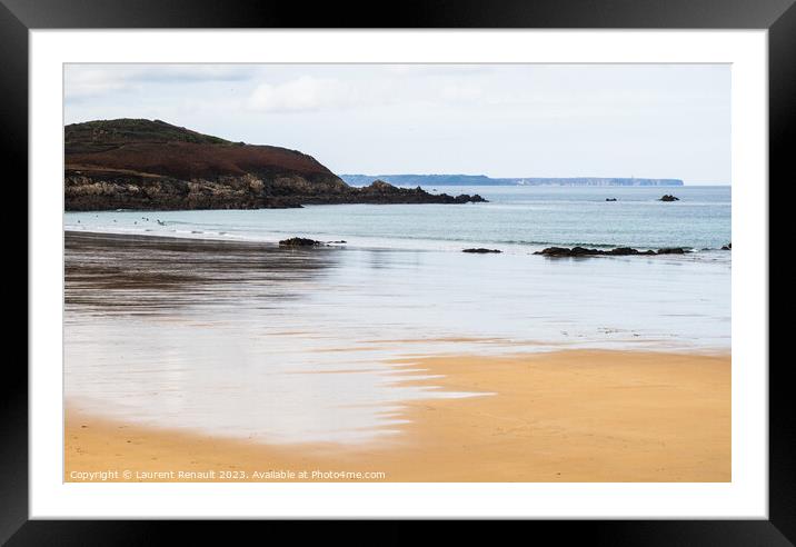 Pastel feeling of the coast and beach of Erquy, Brittany, France Framed Mounted Print by Laurent Renault