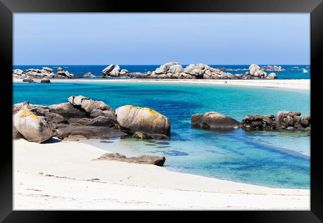 Rocky beach in the coast of Kerlouan in Bretagne Framed Print by Laurent Renault