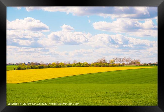 Rural landscape of cultivated fields in Nouvelle-Aquitaine Framed Print by Laurent Renault