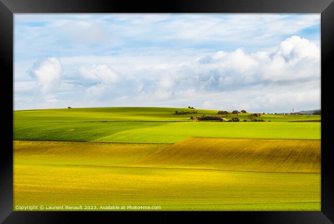 Rural landscape of cultivated fields in the surroundings of Cala Framed Print by Laurent Renault