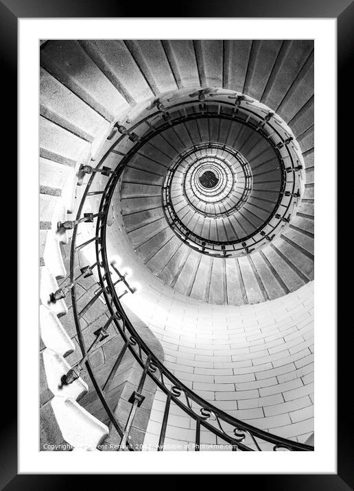 Black and white vertical real photography of Spiral stairs insid Framed Mounted Print by Laurent Renault