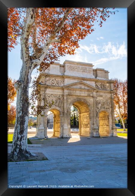 Roman triumphal arch, historical memorial building in Orange cit Framed Print by Laurent Renault
