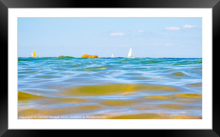 Sailing boats and waves seen by a swimmer at sea level, photogra Framed Mounted Print by Laurent Renault