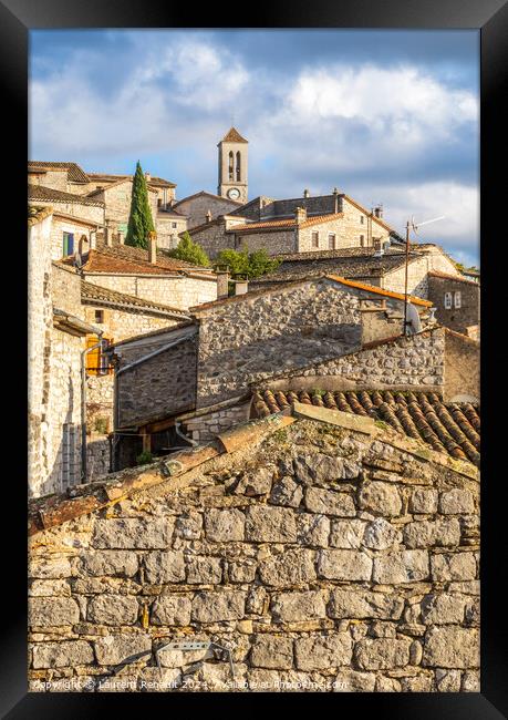 Balazuc village from the roofs, one of the most beautiful villag Framed Print by Laurent Renault