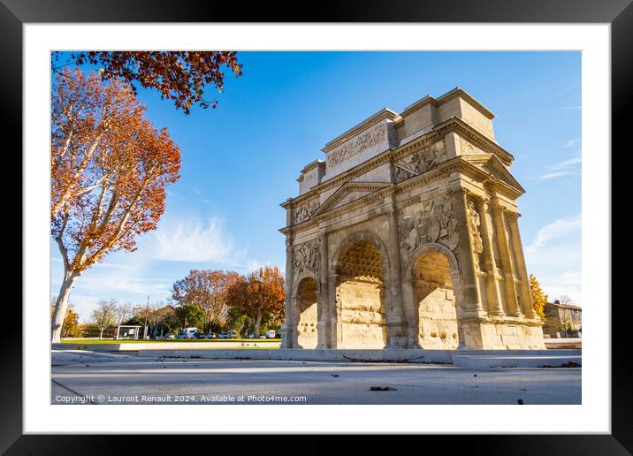 Famous Roman triumphal arch, historical building in Orange city, Framed Mounted Print by Laurent Renault