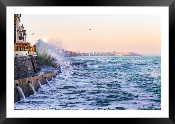Agitated sea during high tides in Saint-Malo Framed Mounted Print by Laurent Renault
