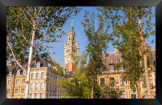Grand Place in the city of Lille and its belfry Framed Print by Laurent Renault