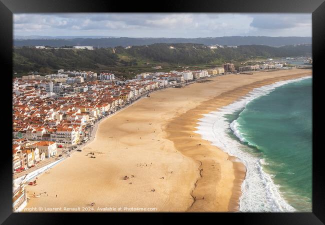 Aerial view of Nazaré beach and the Atlantic ocean, Portugal Framed Print by Laurent Renault