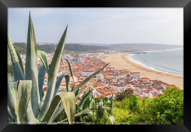 Aerial view of Nazaré beach and the Atlantic ocean, Portugal Framed Print by Laurent Renault