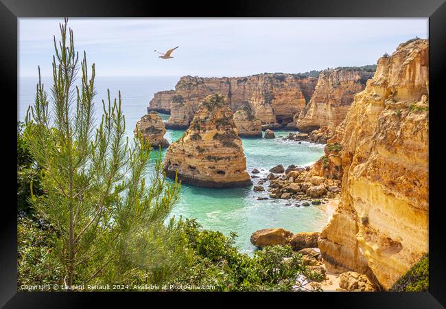 Cliffs and ocean, Praia da Marinha, Algarve, Portugal Framed Print by Laurent Renault